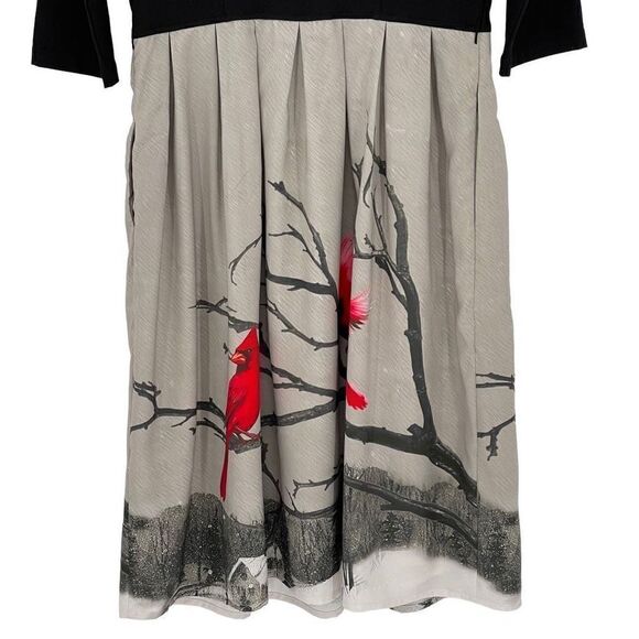eShakti Mixed Media Midi Dress Cardinal Landscape Black Gray Women Large 12 - Picture 6 of 8